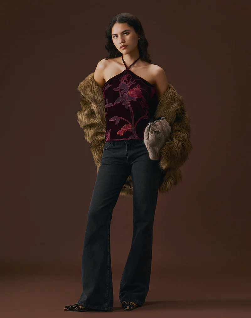 Fiorella Top in Floral Devore Burgundy - Image 5