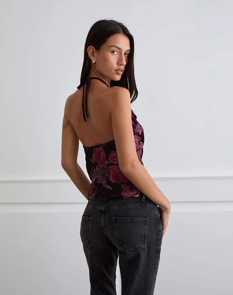 Fiorella Top in Floral Devore Burgundy - Image 6