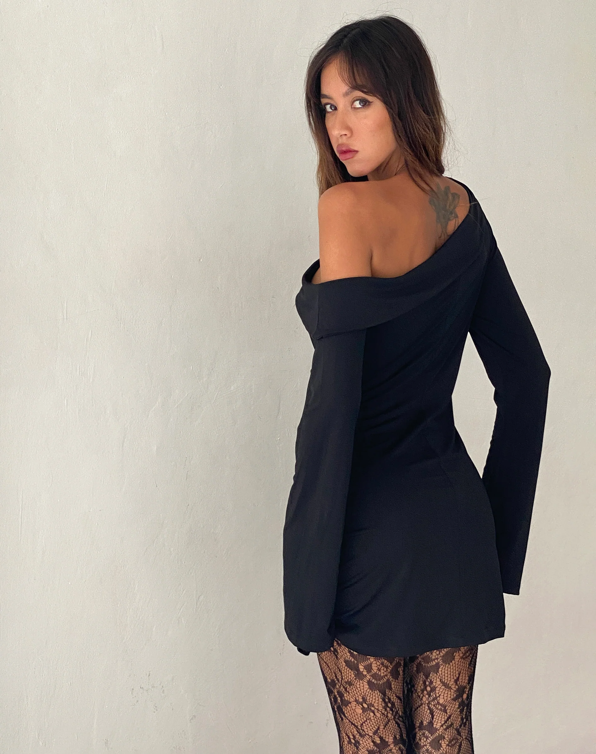 Fliss Asymmetric Mini Dress in Slinky Black - Image 4