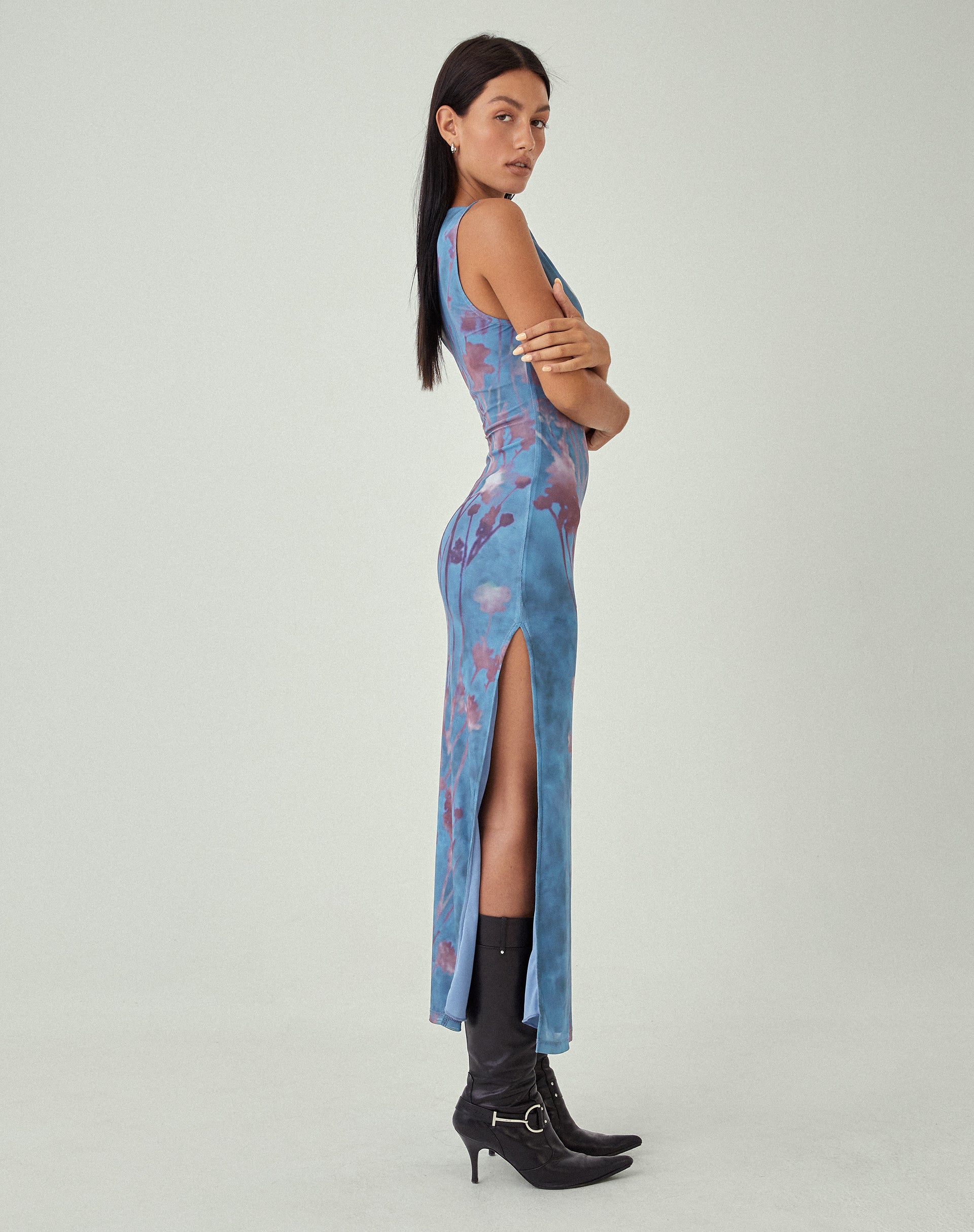 MOTEL X JACQUIE Flo Midi Dress in Lumen Mesh Blue - Image 6
