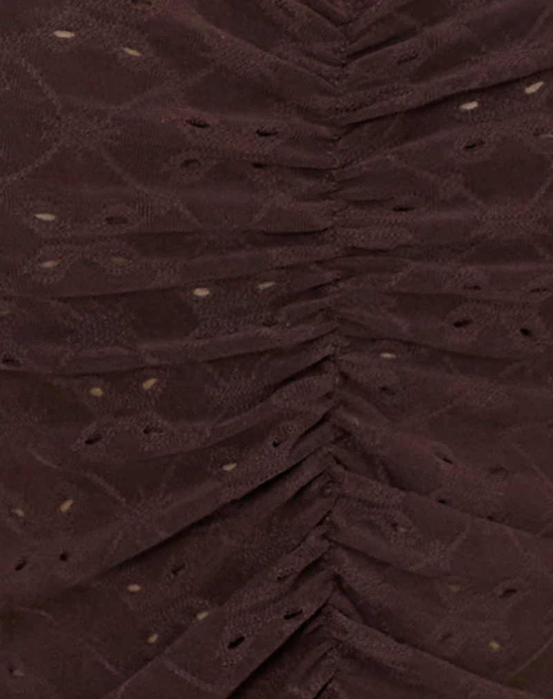 Flonne Ruched Top in Stretch Broderie Brown - Image 6