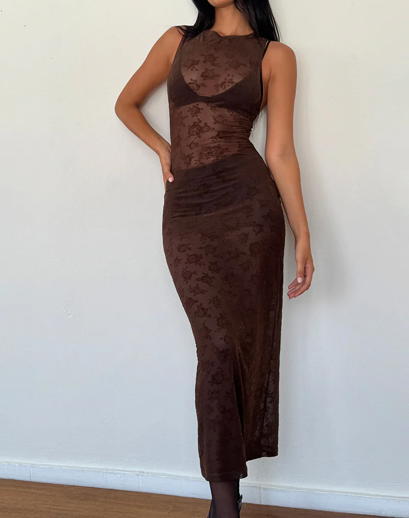 Florian Romantic Rose Midi Dress in Flock Brown - Image 2