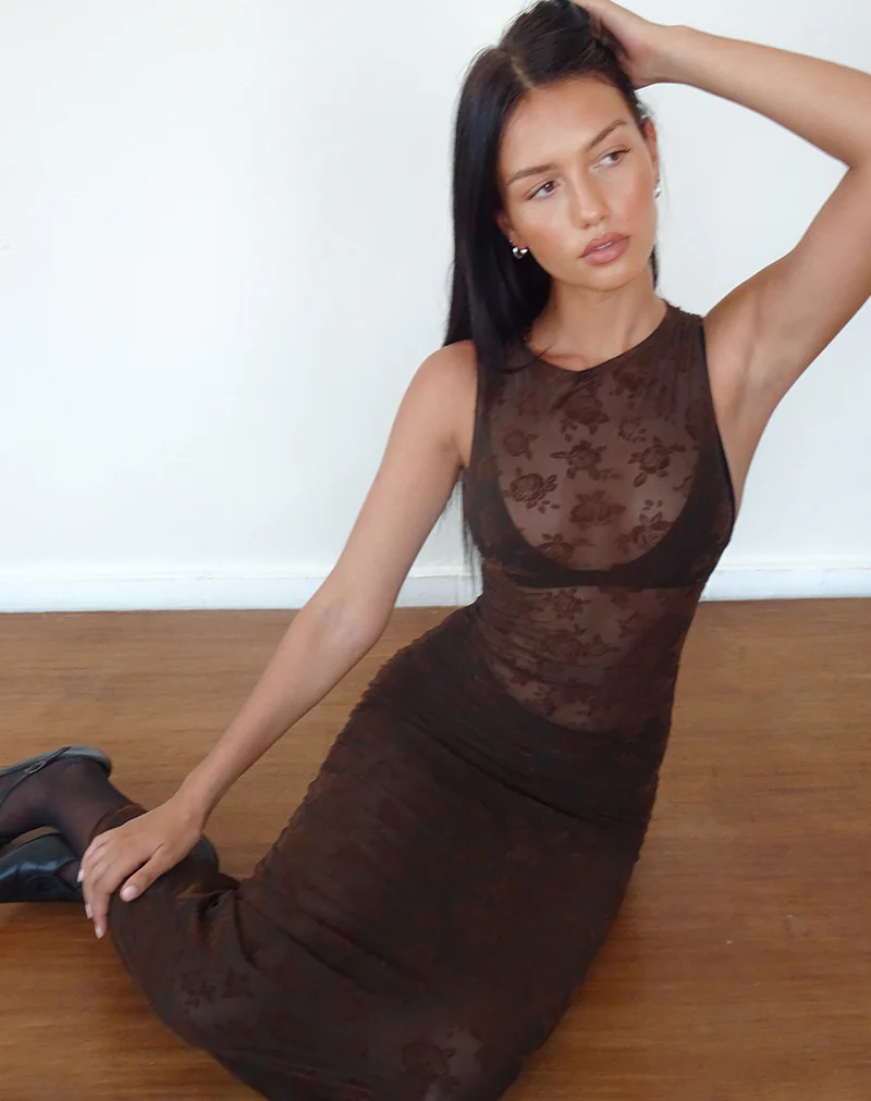 Florian Romantic Rose Midi Dress in Flock Brown - Image 3