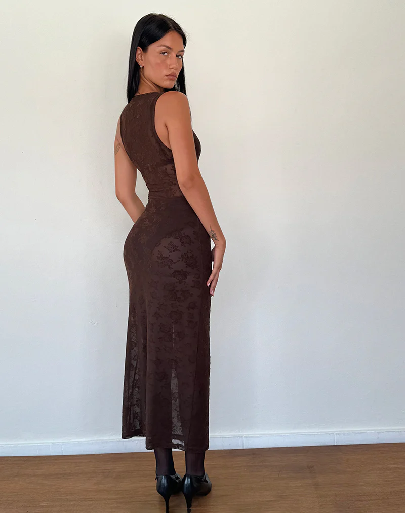 Florian Romantic Rose Midi Dress in Flock Brown - Image 5