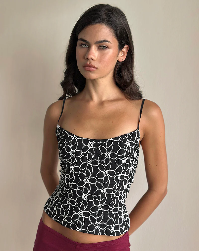 Florina Cami Top in Embroidery Flower Black - Image 5