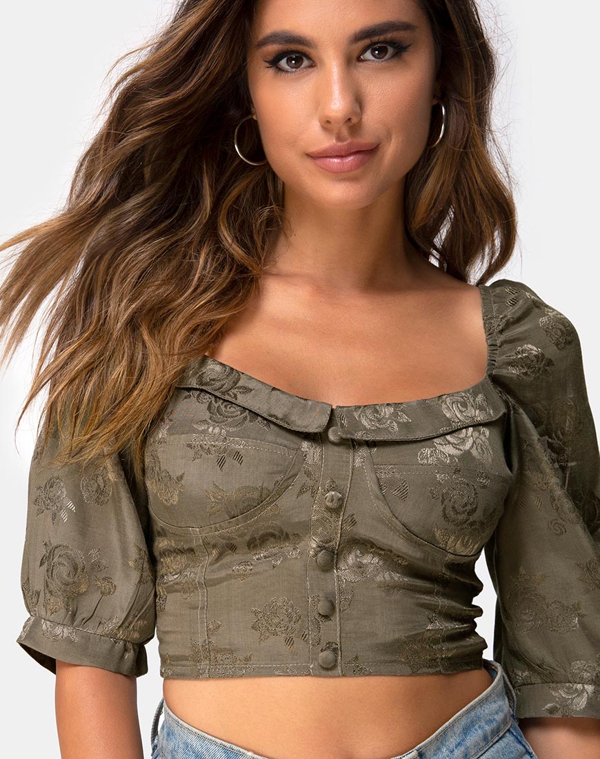 Flory Crop Top in Satin Rose Silver Grey - Image 2