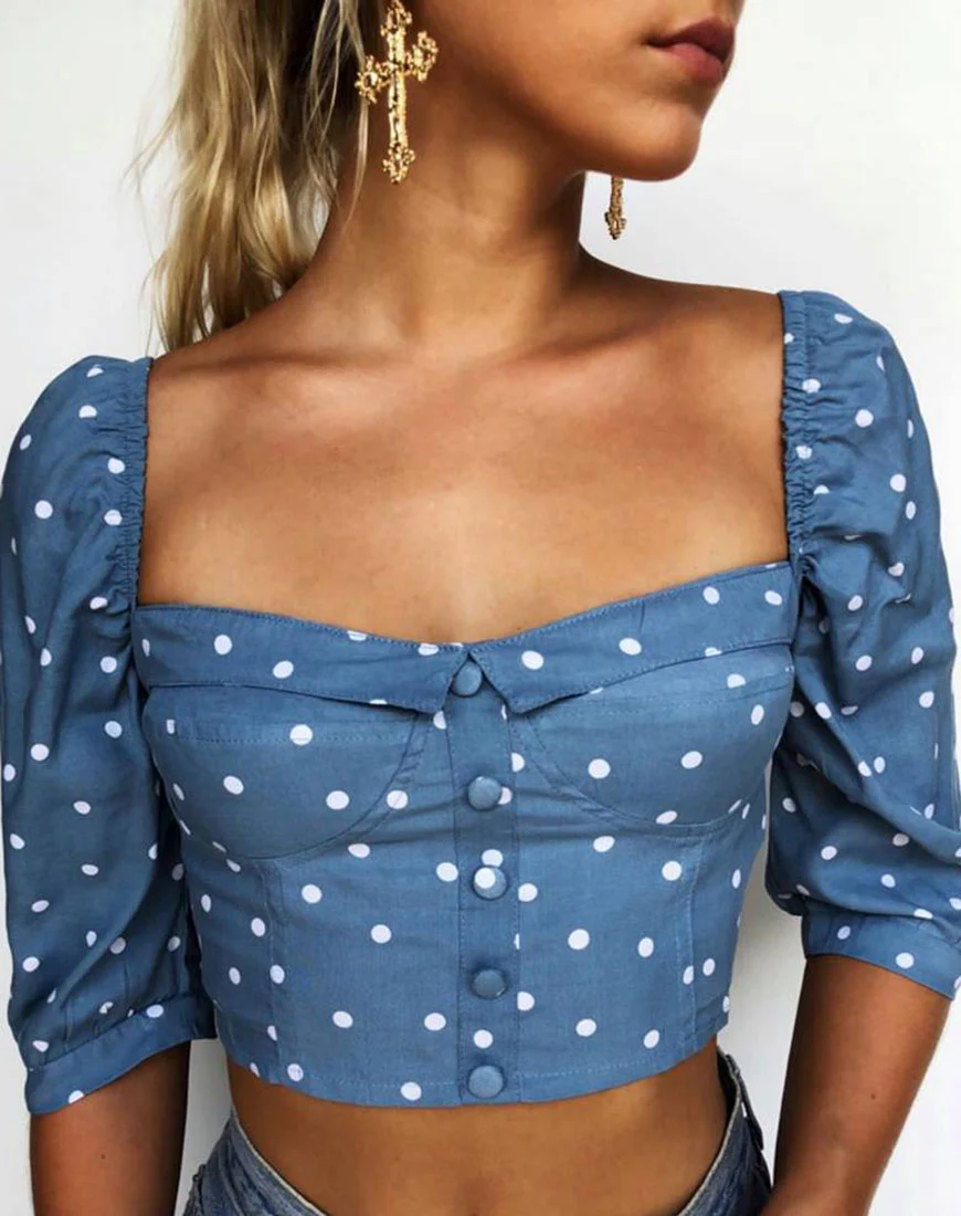Flory Crop Top in Skater Polka Blue - Image 2