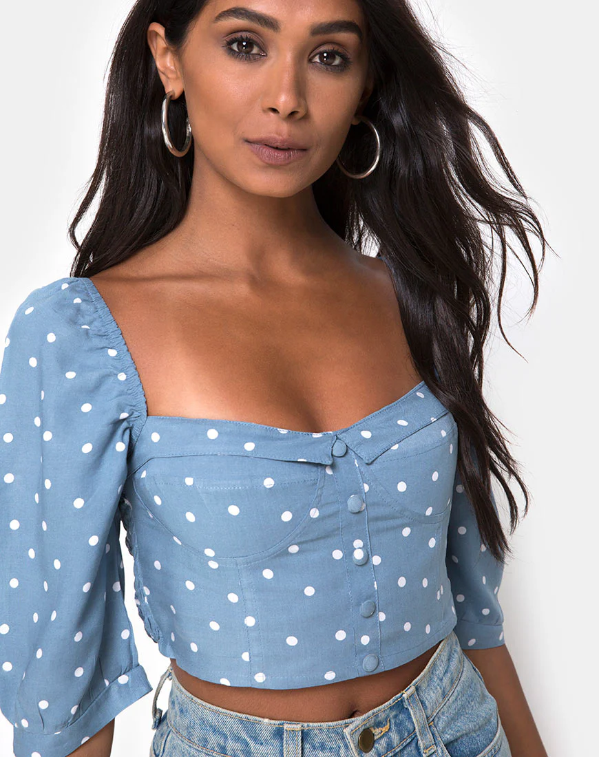 Flory Crop Top in Skater Polka Blue - Image 3