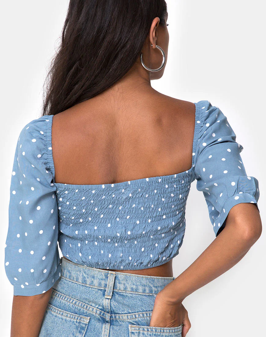 Flory Crop Top in Skater Polka Blue - Image 4