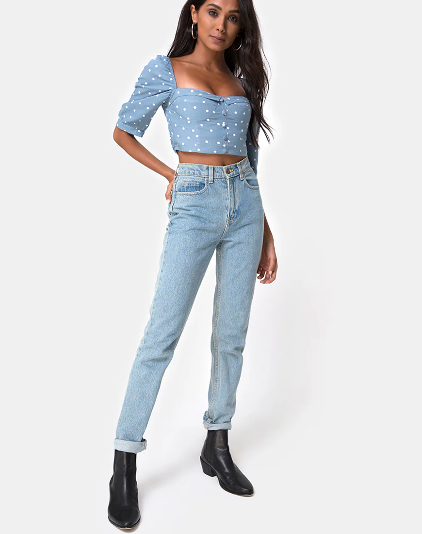 Flory Crop Top in Skater Polka Blue - Image 5