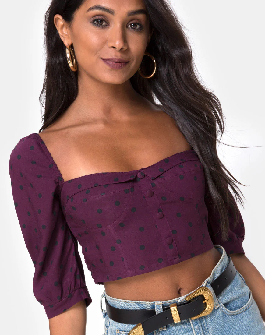 Flory Top in Skater Polka Wine - Image 2