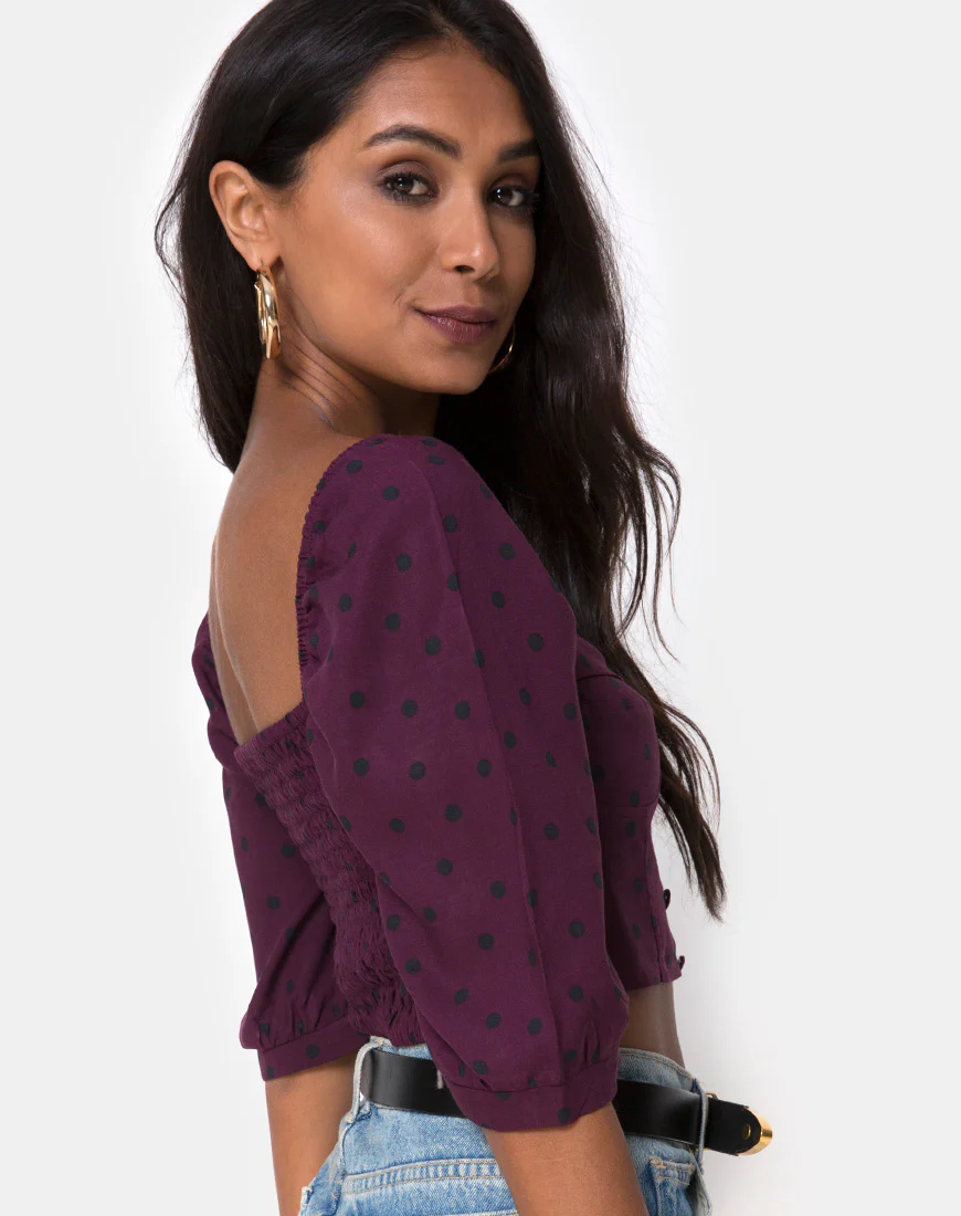 Flory Top in Skater Polka Wine - Image 3