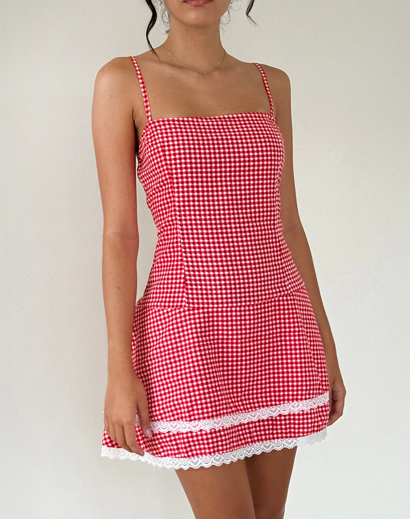 Flossie Mini Dress in Red Gingham - Image 4