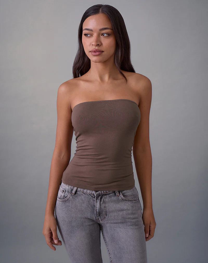 Foster Bandeau Top in Rayon Jersey Deep Taupe