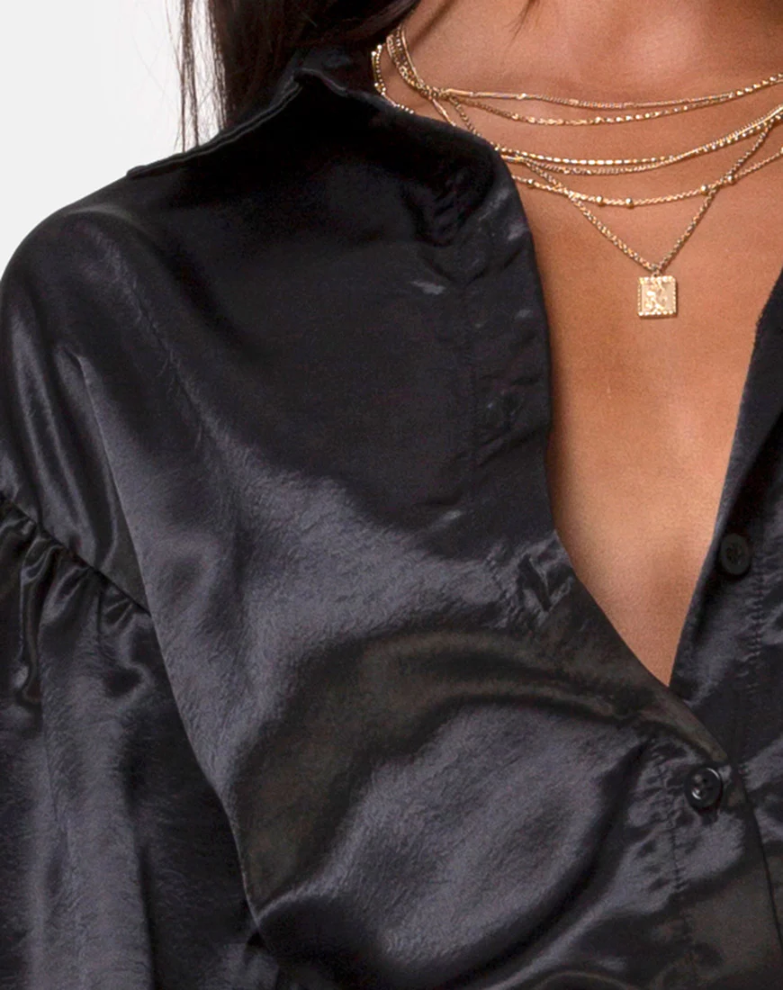 Frantic Longsleeve Blouse in Satin Black - Image 5