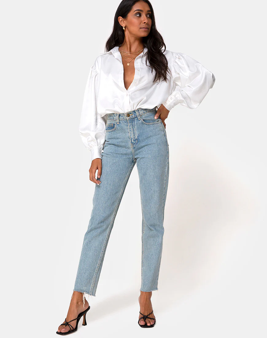 Frantic Longsleeve Blouse in Satin Ivory - Image 4