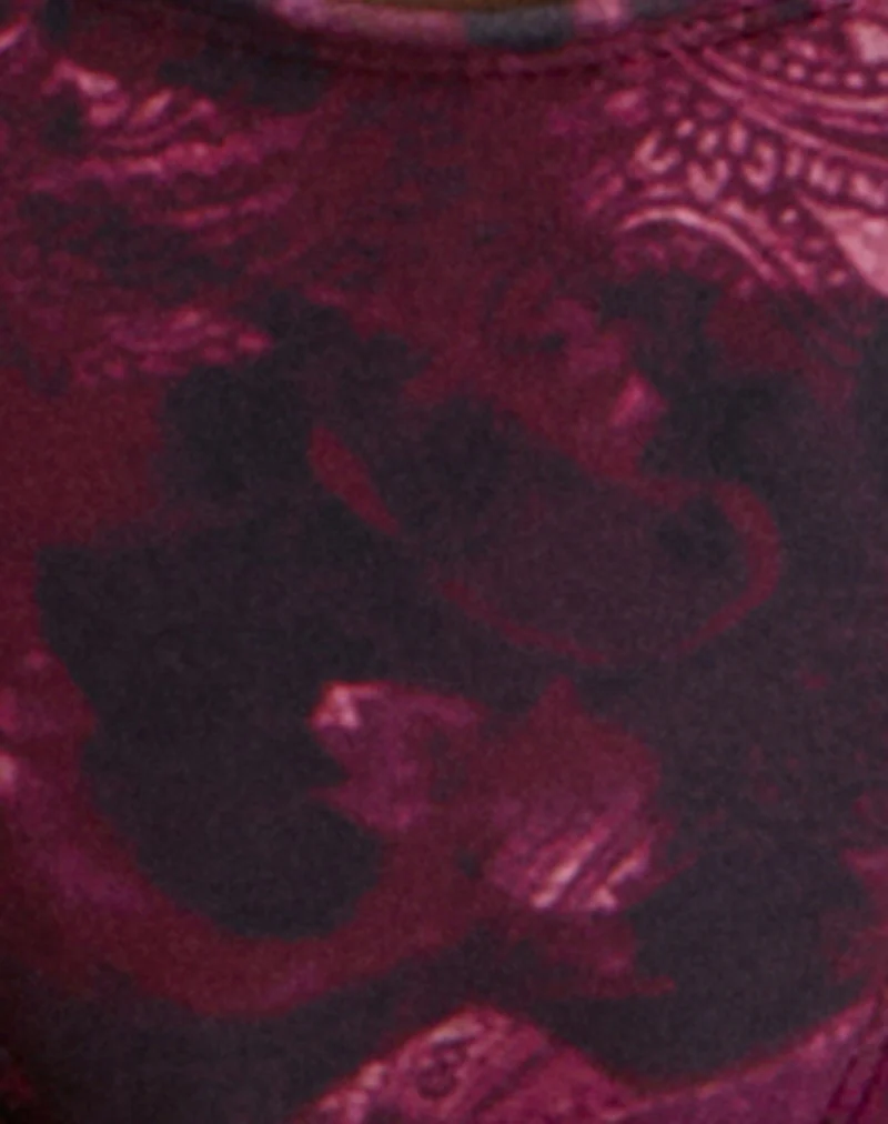 Frata Bikini Bottom in Hibiscus Paisley Dark Pink with Beads - Image 6