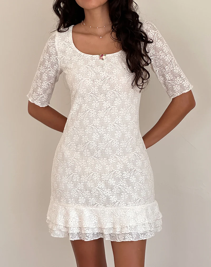 Fredrika Mini Dress in Lace Ivory - Image 3
