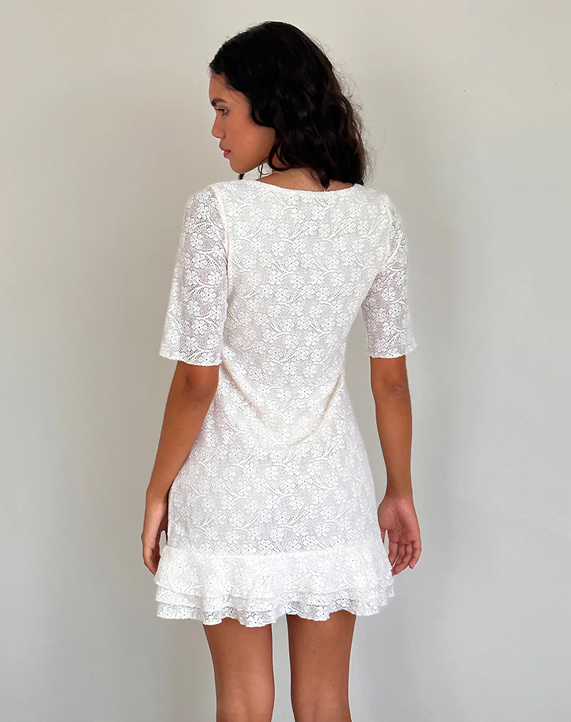 Fredrika Mini Dress in Lace Ivory - Image 4