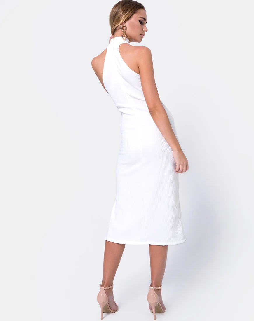 Freja Bodycon Dress in Multi Rib Ivory - Image 4