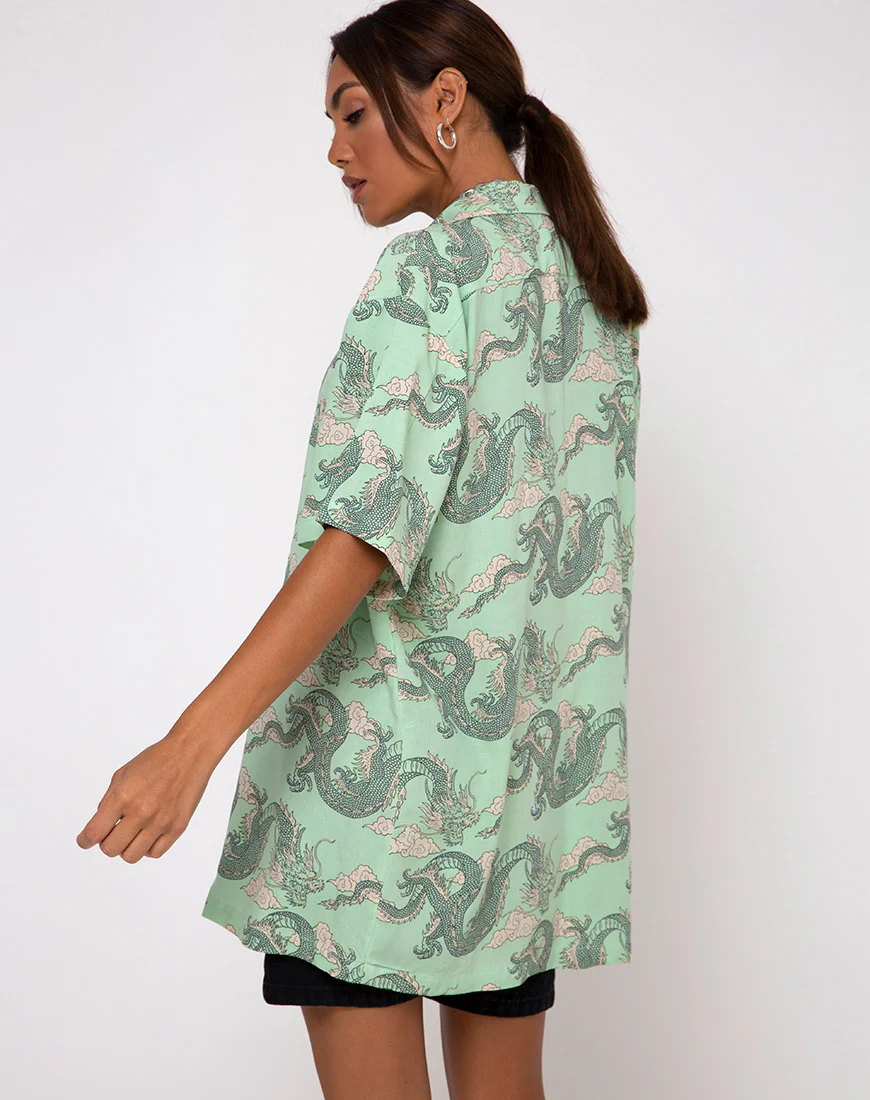 Fresia Dress in Chinese Dragon Neo Mint - Image 4