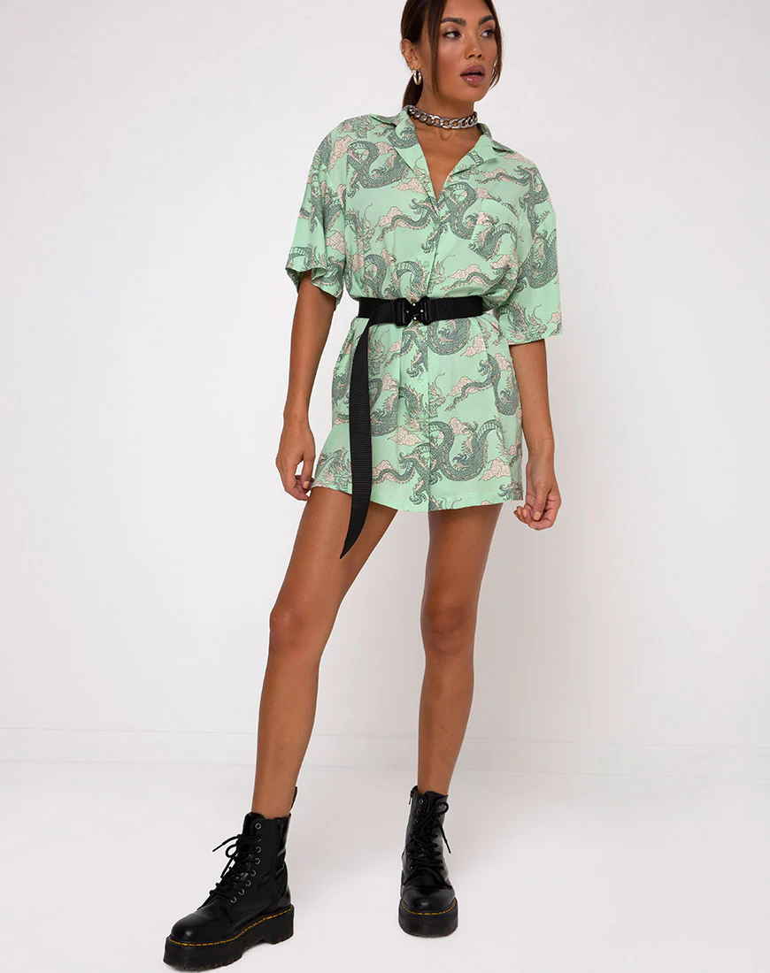 Fresia Dress in Chinese Dragon Neo Mint - Image 5