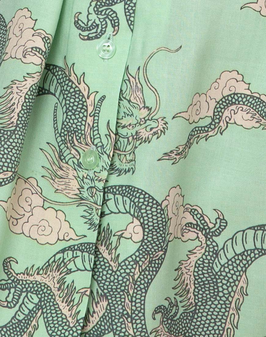 Fresia Dress in Chinese Dragon Neo Mint - Image 9