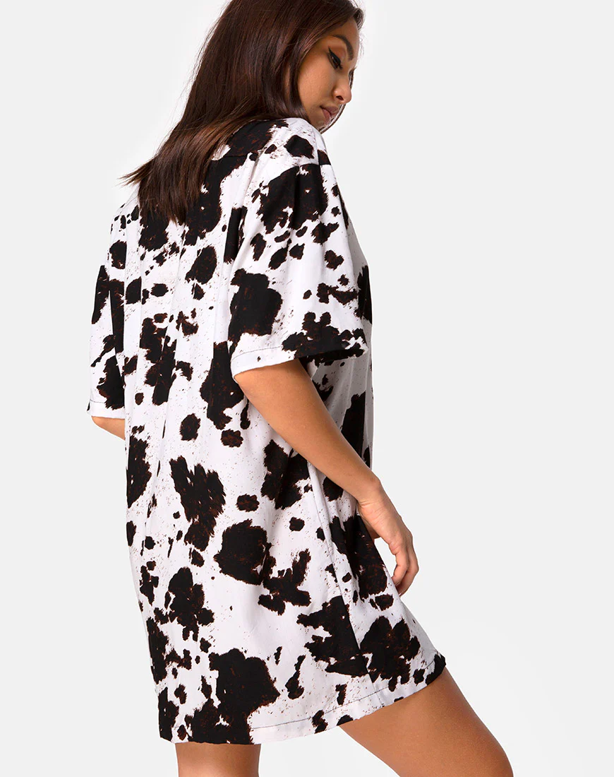 Fresia Mini Dress in Cow Hide Brown and White - Image 4