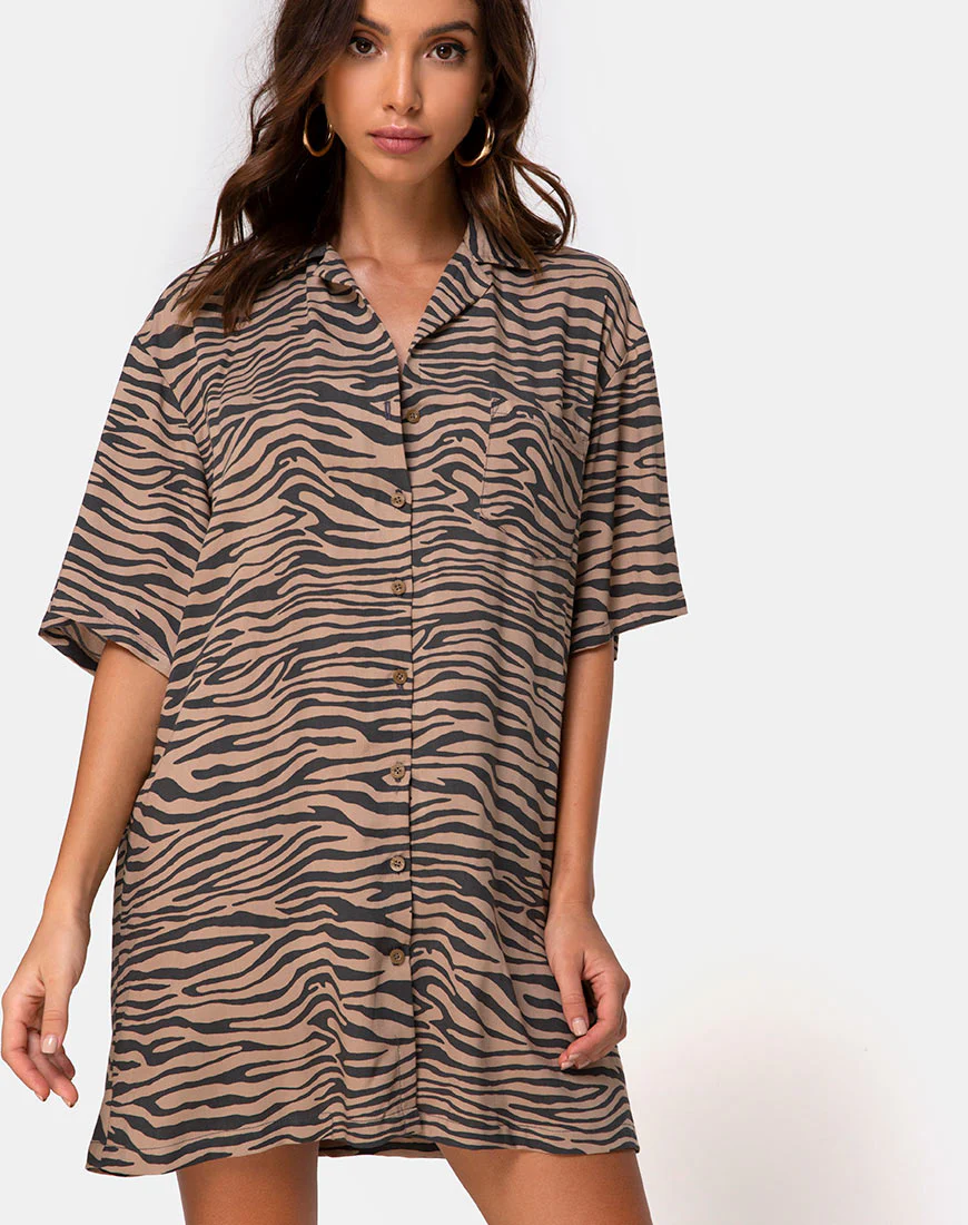 Fresia Mini Dress in Taupe Zebra - Image 2