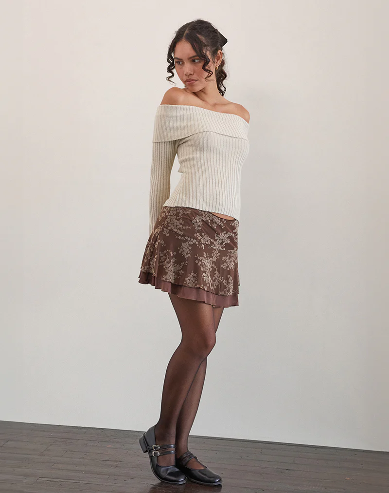 Friska Mini Skirt in Floral Blooming Vines Brown - Image 2
