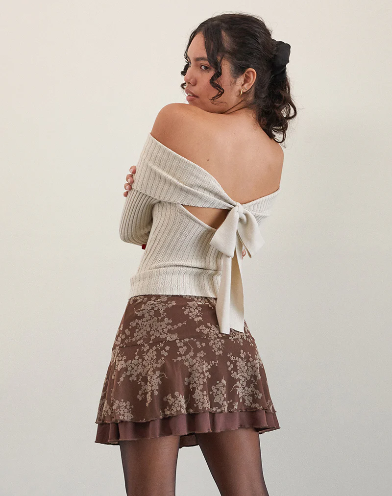 Friska Mini Skirt in Floral Blooming Vines Brown - Image 4