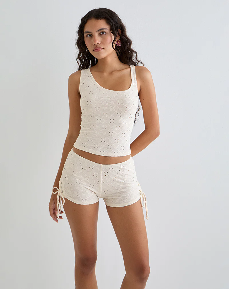 Fukama Sleeveless Top in Stretch Broderie Cream - Image 4