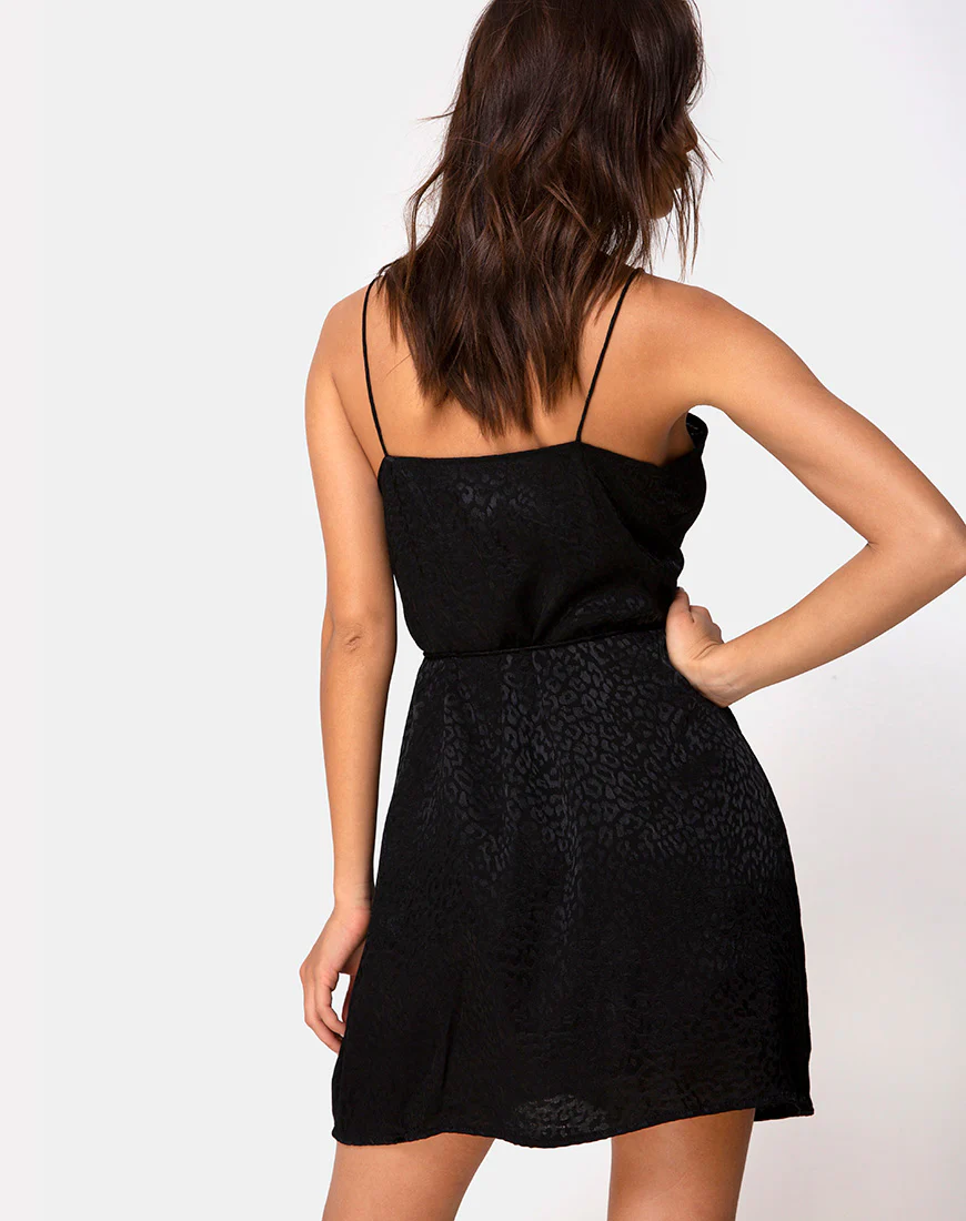 Furiosa Wrap Dress in Satin Cheetah Black - Image 2
