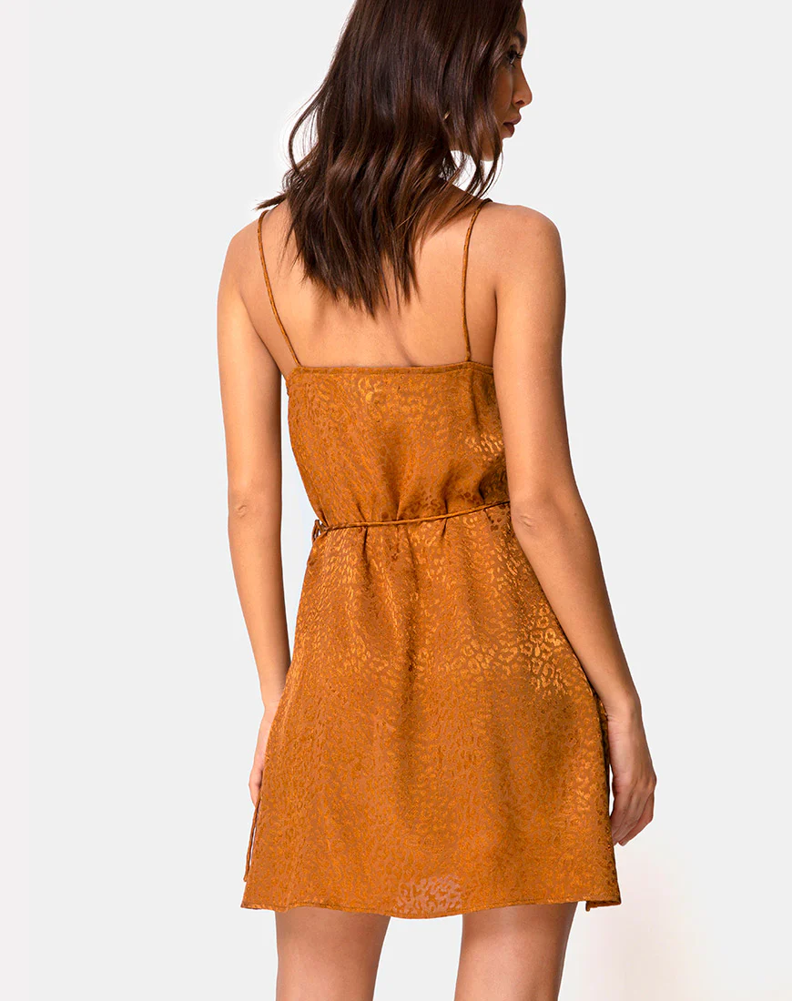 Furiosa Wrap Dress in Gold Satin Cheetah - Image 2