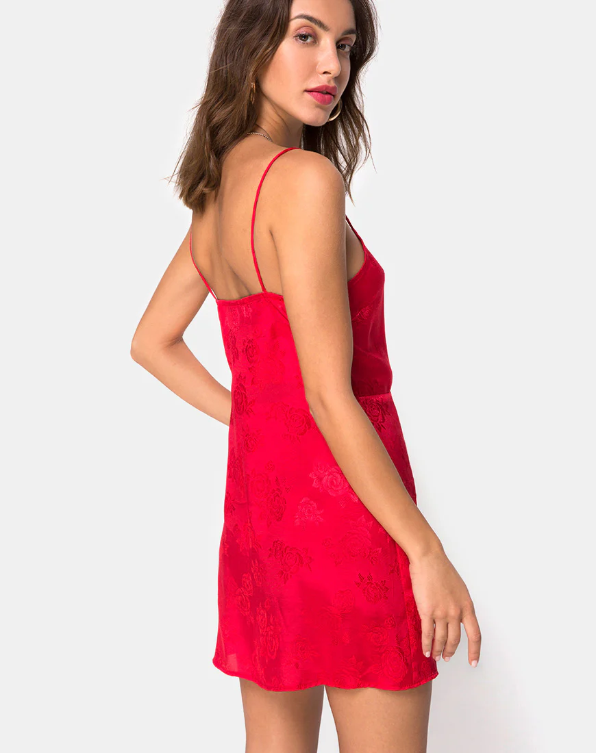 Furiosa Wrap Dress in Satin Rose Red - Image 2