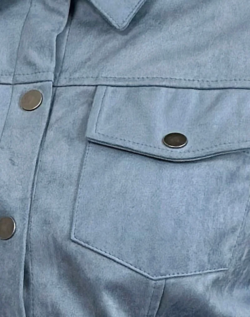 Fyodora Jacket in Faux Suede Dusty Blue - Image 6