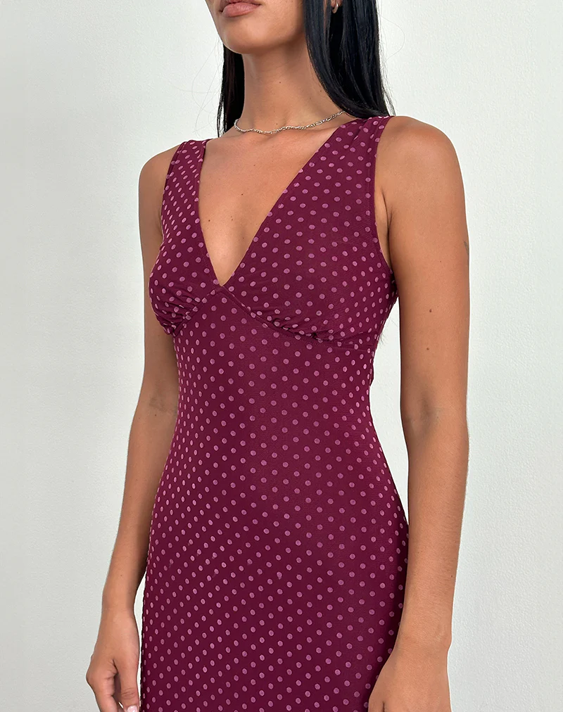 Gabriella Dress in Basic Polka Flock Berry - Image 3