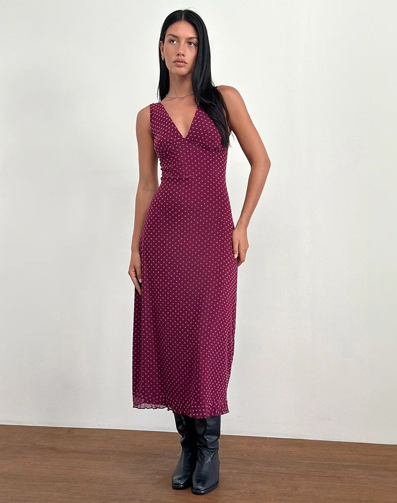 Gabriella Dress in Basic Polka Flock Berry - Image 5