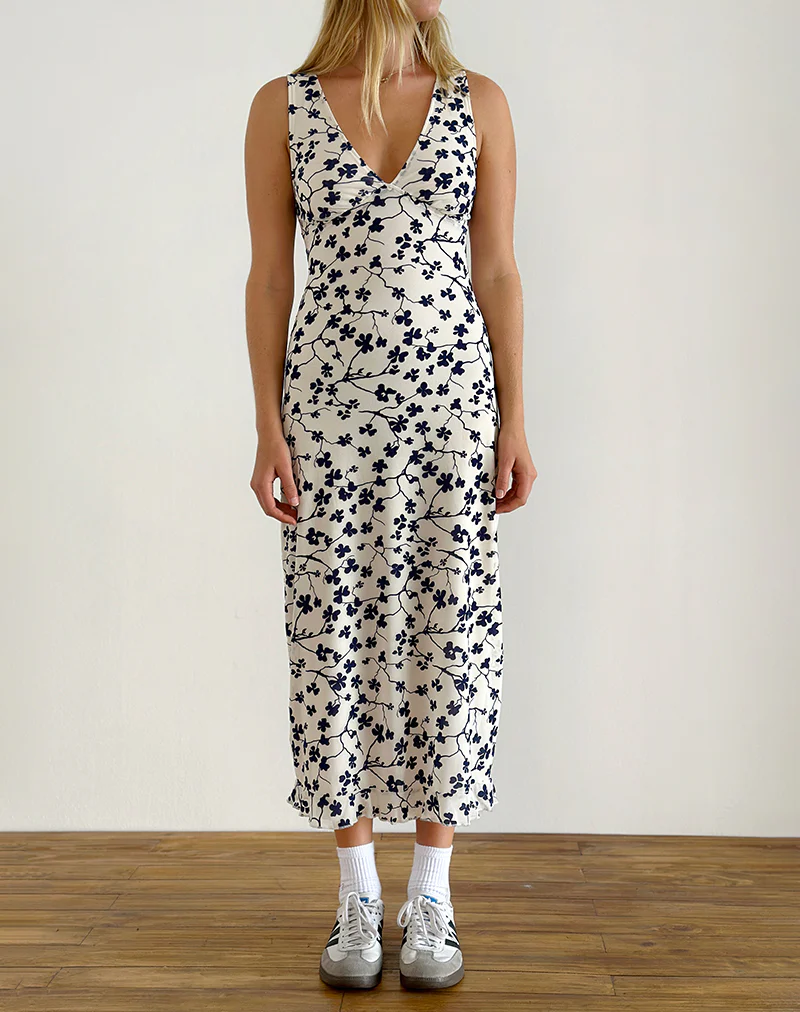 Gabriela Midi Dress in Grunge Floral Flock Cream - Image 4