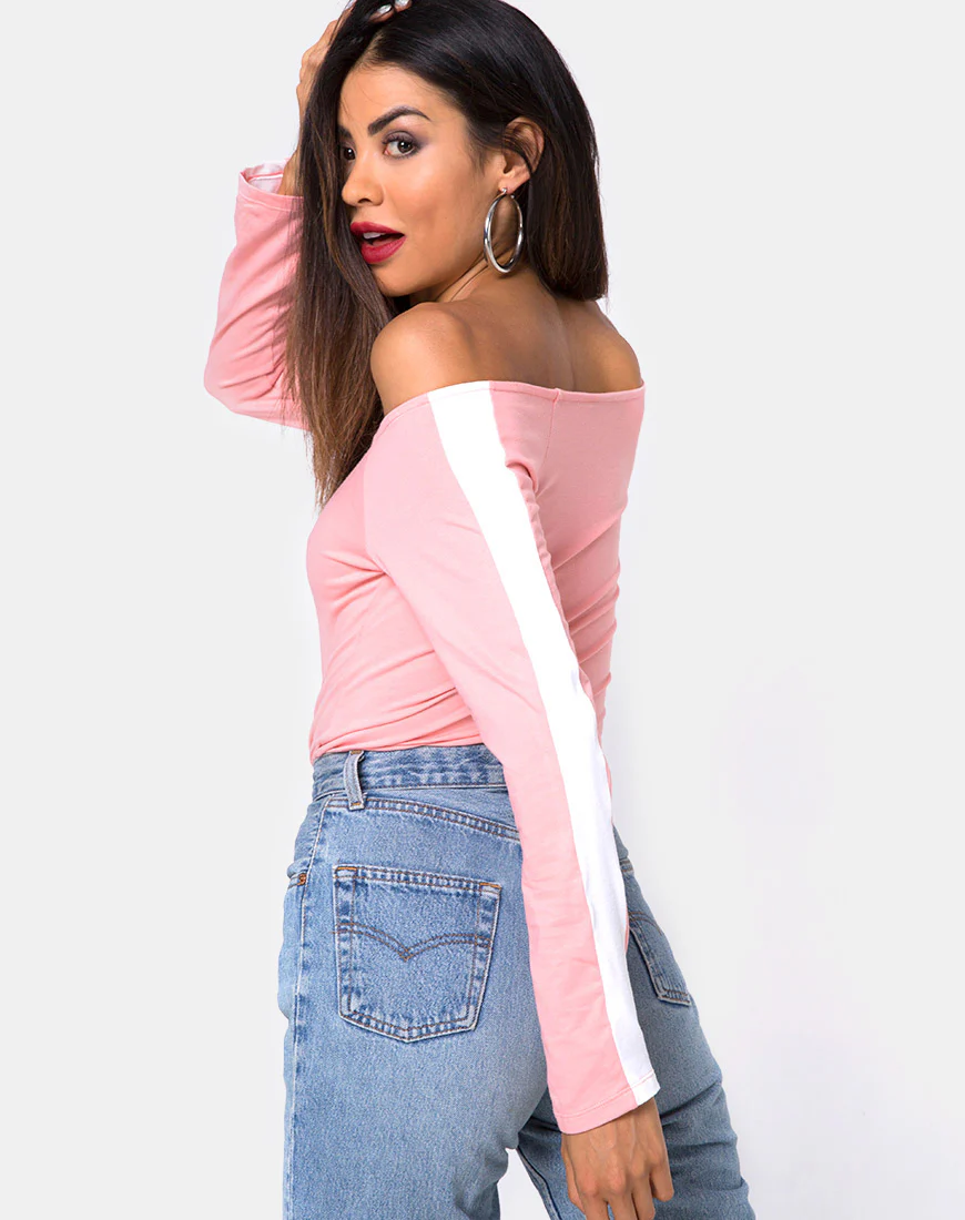Gadice Off The Shoulder Bodice in Pale Pink with White Stripe - Image 2