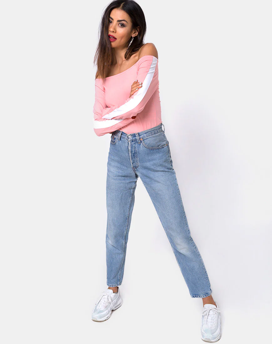 Gadice Off The Shoulder Bodice in Pale Pink with White Stripe - Image 3