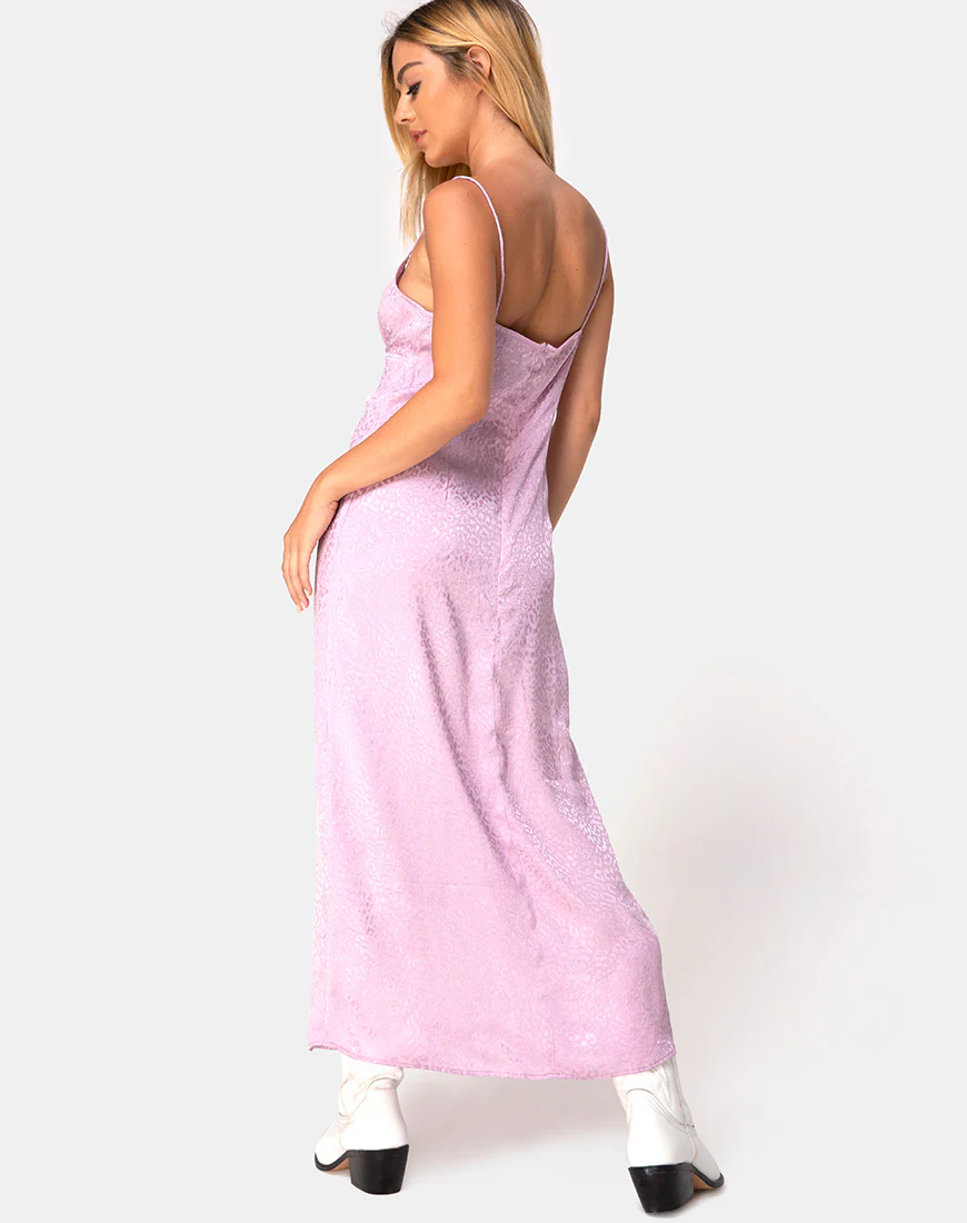 Gaela Slip Dress in Satin Cheetah Dusky Lilac - Image 2