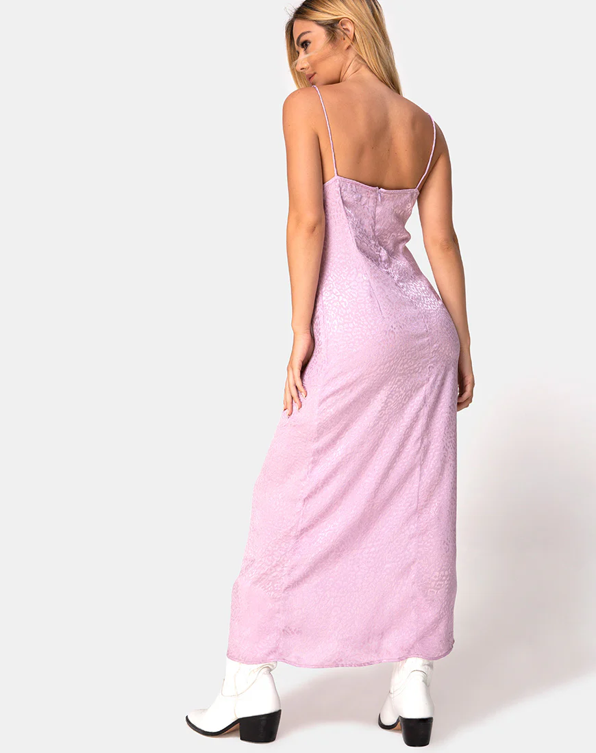 Gaela Slip Dress in Satin Cheetah Dusky Lilac - Image 4