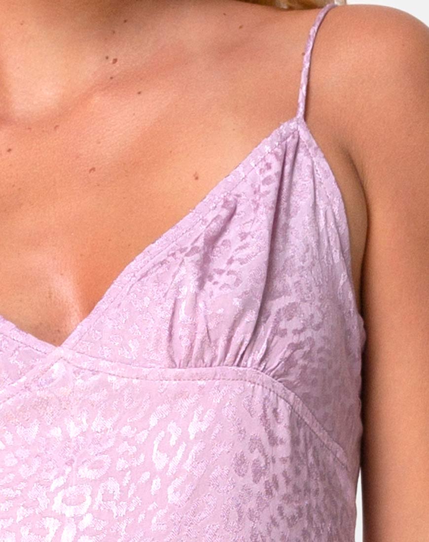 Gaela Slip Dress in Satin Cheetah Dusky Lilac - Image 5