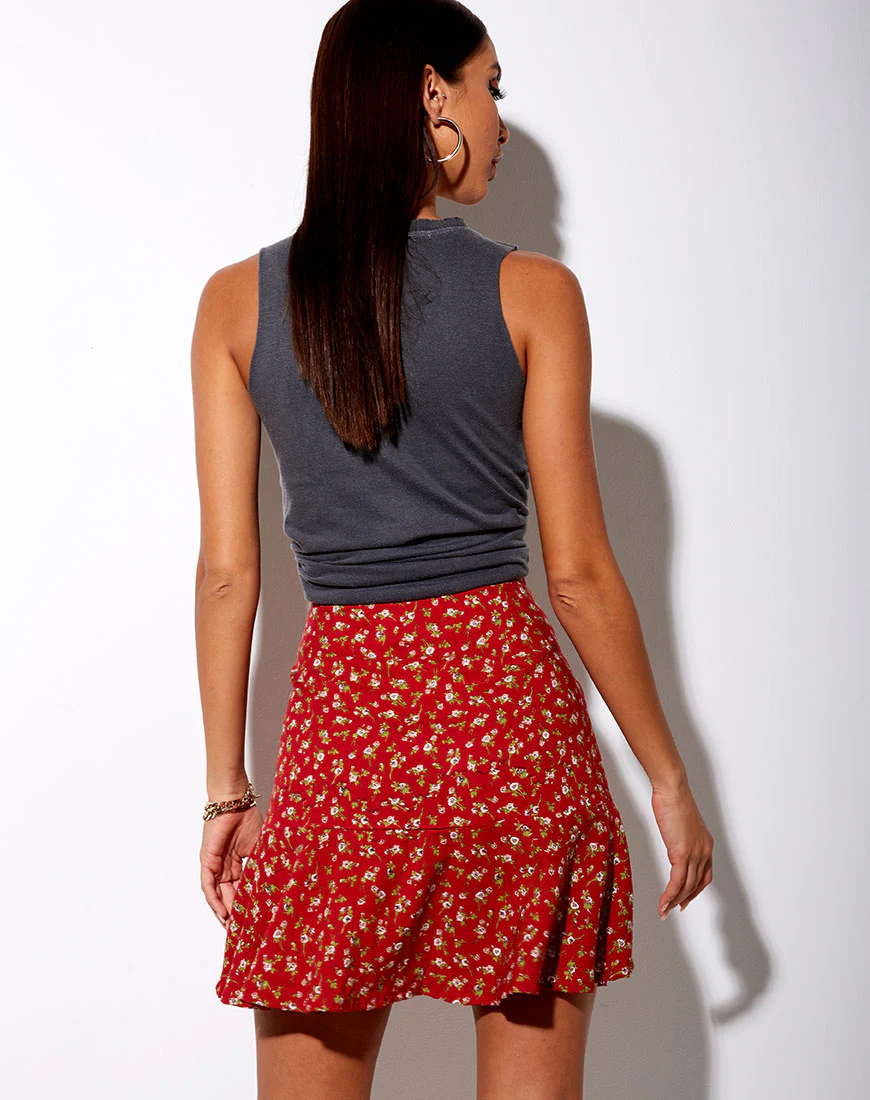 Gaelle Skater Skirt in Falling for You Floral Red - Image 2