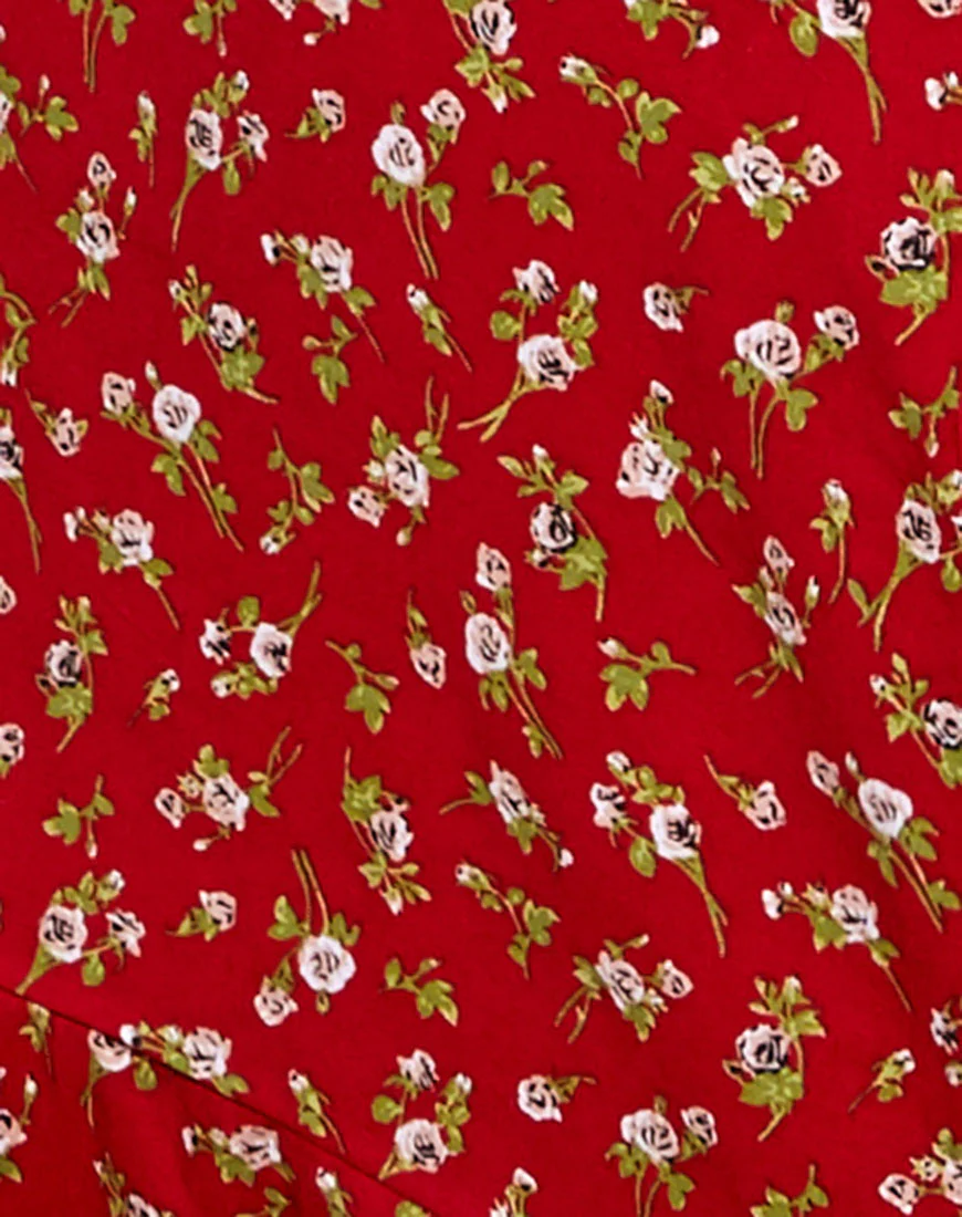 Gaelle Skater Skirt in Falling for You Floral Red - Image 5