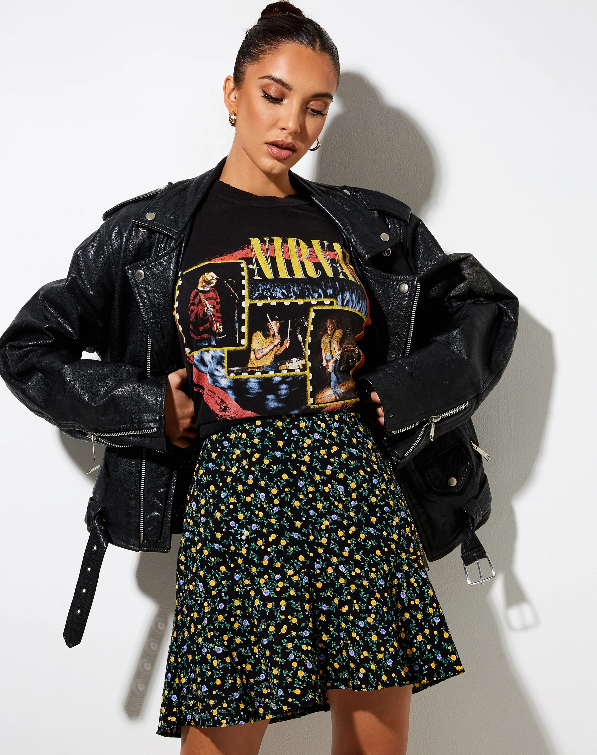 Gaelle Skater Skirt in Flowing Flower Black - Image 3