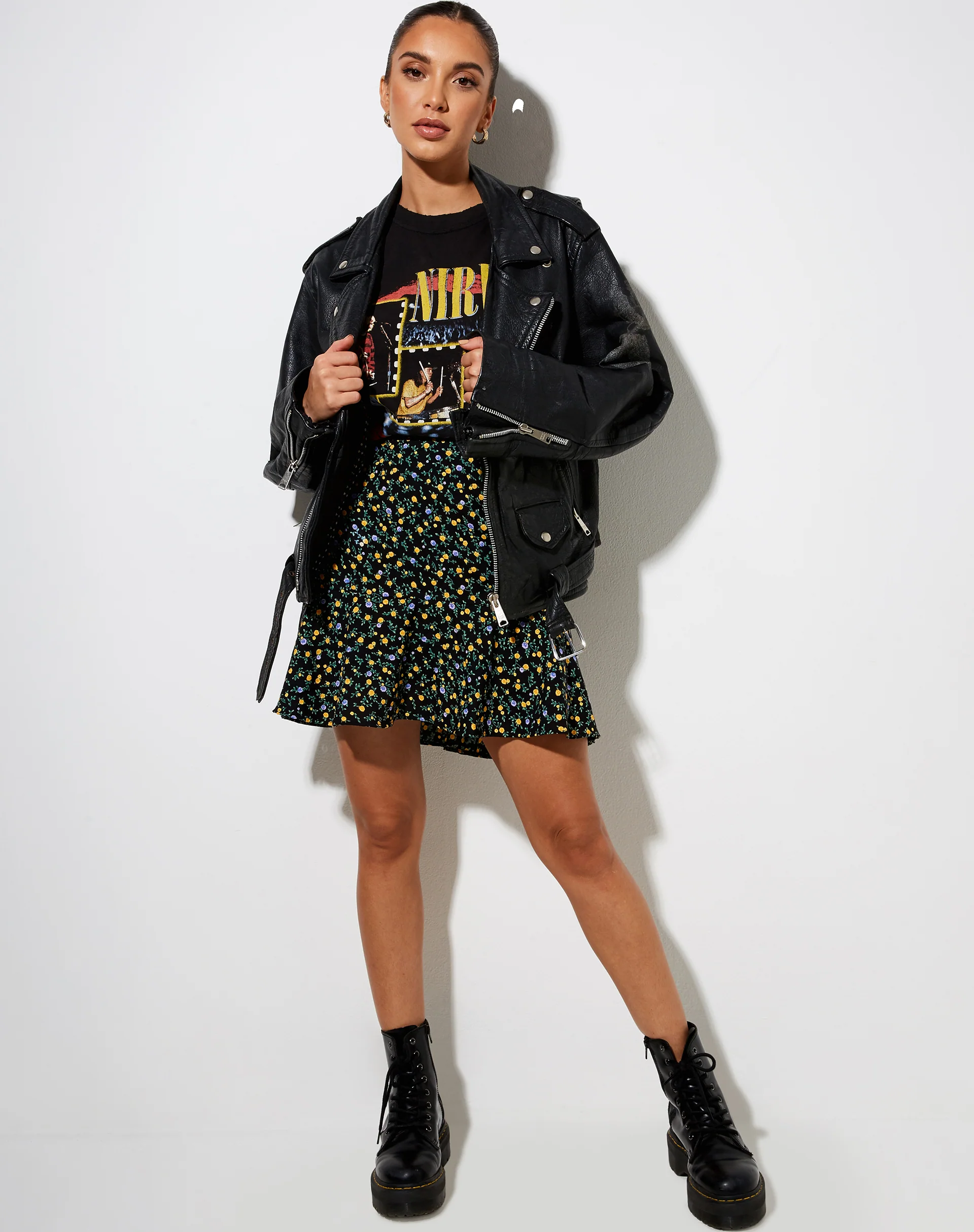 Gaelle Skater Skirt in Flowing Flower Black - Image 4
