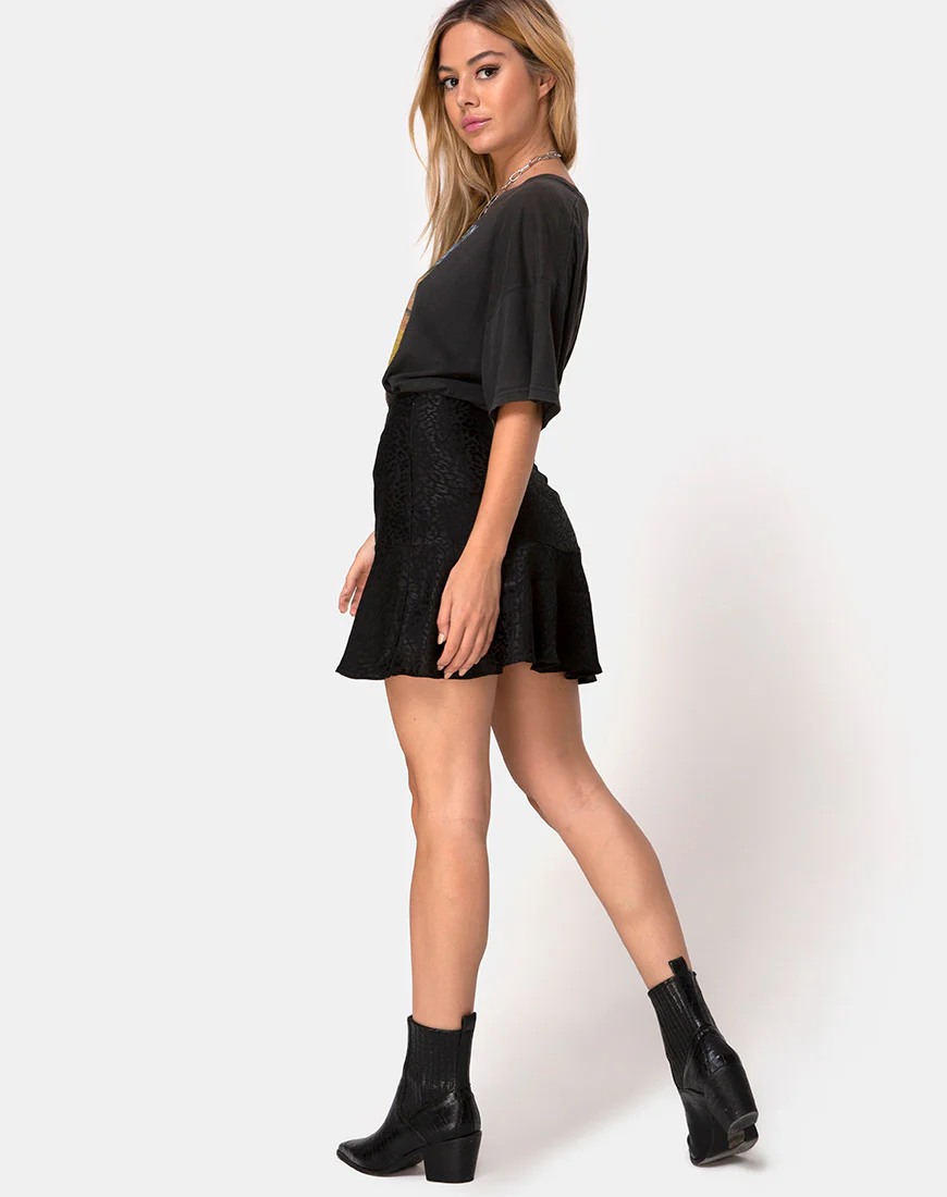 Gaelle Skater Skirt in Satin Cheetah Black - Image 4