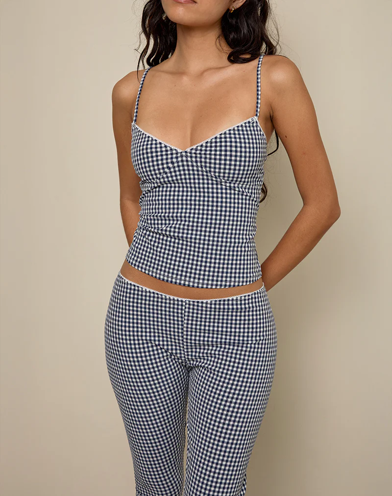 Gaika Cami Top in Seersucker Gingham Navy - Image 2
